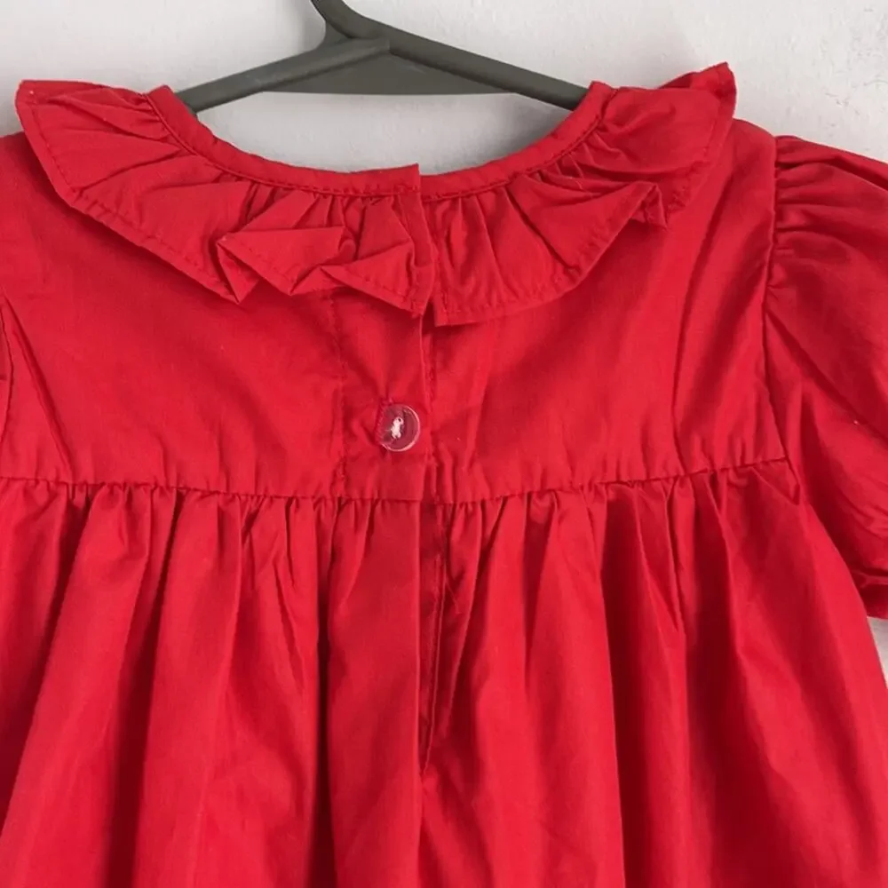 Little Louanne embroidered holly cotton blend Christmas dress sz 24mos